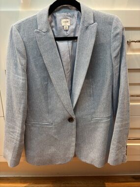 J. Crew Light Blue Herringbone Single-Button Blazer